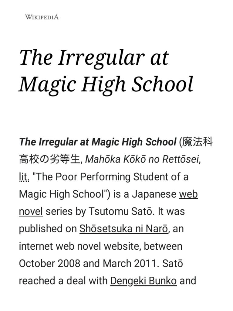 The Irregular at Magic High School - Wikipedia, PDF